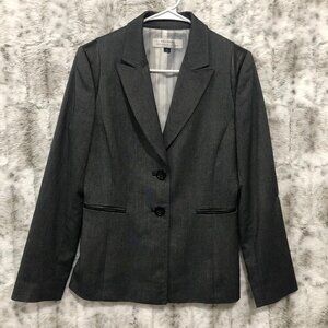 Tahari Arthur S Levine Gray Structured Faux Leather Trim Blazer 4